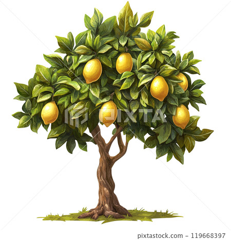 Generative ai illustration Cartoon of a Lemon Tree with lush foliage 119668397