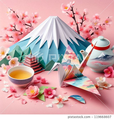 美麗的日本文化，摺紙，摺紙鶴，日本紙，紙 119668607