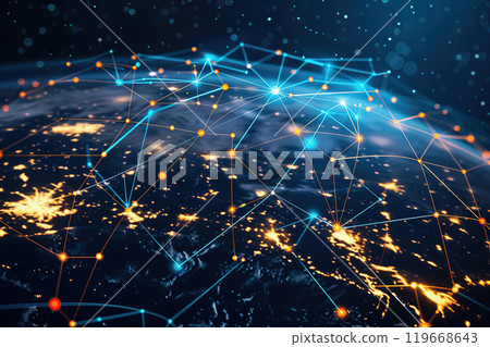 Digital globe showcasing global connectivity and data transfer technology. 119668643