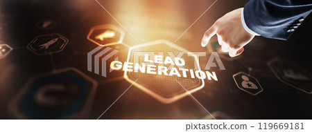 Man clicks on the inscription Lead Generation. Analysis Business Research Interest Concept Man clicks on the inscription Lead Generation. Analysis Business Research Interest Concept 119669181