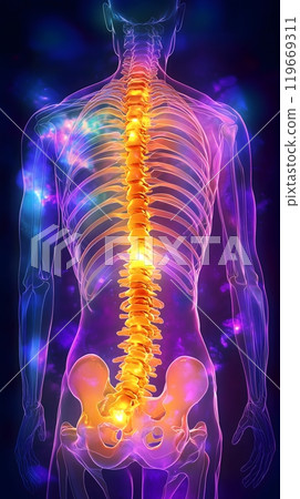 Colorful Human Spine and Skeletal Anatomy Illustration with Glowing Effect_2 119669311