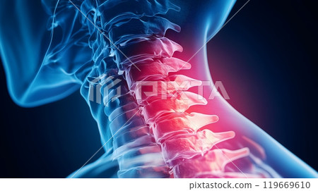 3d illustration of cervical spine with inflammation highlight for neck pain or spinal health_3 3d illustration of cervical spine with inflammation highlight for neck pain or spinal health_3 119669610
