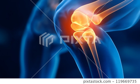 3D Illustration of Human Knee Joint with Inflammation and Pain Highlight_3 119669735