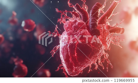 Detailed Anatomical Heart with Vivid Red Glow, Symbolizing Health and Vitality_2 119669955