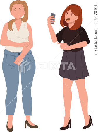 Plus Size Woman Facing Body Shaming and Bullying. Overcoming Social Judgment and Negative Self Plus Size Woman Facing Body Shaming and Bullying. Overcoming Social Judgment and Negative Self 119670101