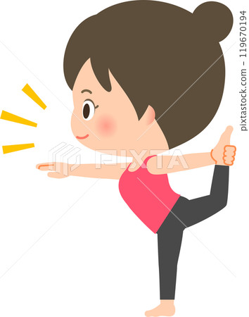 A woman in training wear posing to draw a bow 119670194