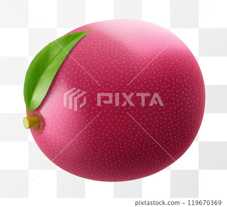 Fresh juicy passion fruit isolated on a transparent background. Ripe purple passion fruit or passiflora edulis for package design. Realistic 3d Vector illustration of tropical fruits. 119670369