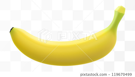 Whole ripe banana fruit. Exotic tropical food or dessert, isolated on transparent background. Fresh unpeeled banana fruit for organic juice or dessert package. Realistic 3d vector illustration. Whole ripe banana fruit. Exotic tropical food or dessert, isolated on transparent background. Fresh unpeeled banana fruit for organic juice or dessert package. Realistic 3d vector illustration. 119670499