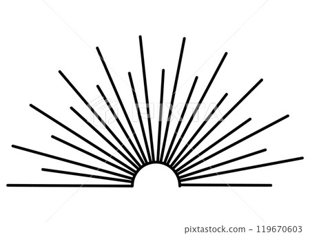 Sunburst firework explosion. Retro hand drawn sparkle. Bursting or light rays, linear drawing. Vector trendy hand drawn retro isolated design element 119670603