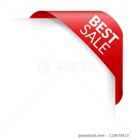 Corner or ribbons icon. Product red banner, price shopping tag. Promotion sale badge, special offer sticker. Discount and price offer concept. Vector sticker template Corner or ribbons icon. Product red banner, price shopping tag. Promotion sale badge, special offer sticker. Discount and price offer concept. Vector sticker template 119670613