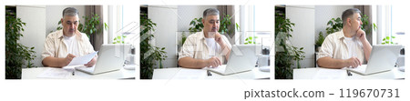 Freelancer Working from Home at Computer Freelancer Working from Home at Computer 119670731
