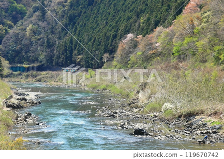 Suigun Line "The fresh greenery of Okukuji and the train running along the Kuji River" Suigun Line "The fresh greenery of Okukuji and the train running along the Kuji River" 119670742