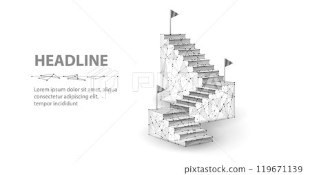 Ladder with three flags. Digital success, succeed path, accomplish mission 119671139
