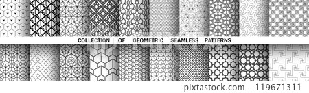 Geometric set of seamless black and white patterns. Simple vector graphics. Geometric set of seamless black and white patterns. Simple vector graphics. 119671311