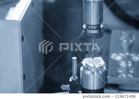 The tool length measurement process on CNC milling machine in the light blue scene. The tool length measurement process on CNC milling machine in the light blue scene. 119671406