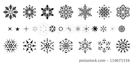 Snowflakes icon collection. Graphic modern black and white ornament. 119671556