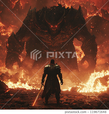 一名戰士對抗強大的敵人 一名戰士對抗強大的敵人 119671648