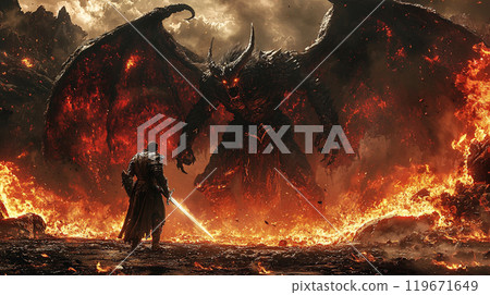 A warrior facing a powerful enemy 119671649