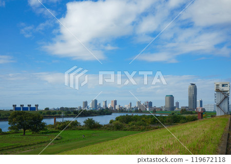 View of residential area of Kawaguchi Motofo from Arawa River's river View of residential area of Kawaguchi Motofo from Arawa River's river 119672118