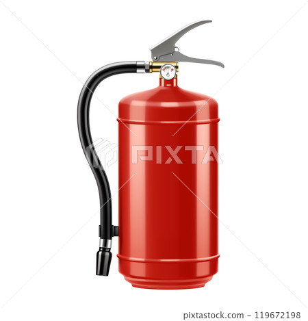 Foam Fire Extinguisher isolated on white background. Portable fire extinguishing equipment from fire department. Professional tool or instrument. Realistic 3D vector illustration Foam Fire Extinguisher isolated on white background. Portable fire extinguishing equipment from fire department. Professional tool or instrument. Realistic 3D vector illustration 119672198