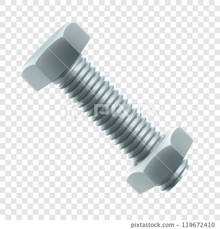 Isometric vector illustration steel bolt and hex nut isolated on white background. Realistic 3d stainless steel bolt and nut icon. screw-nuts and bolts. 119672410