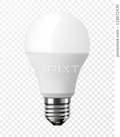 LED light emitting diode energy saving light bulb, economical lightbulb, isolated on transparent background, 3d vector realistic illustration. Energy saving and ecology themes design 119672430