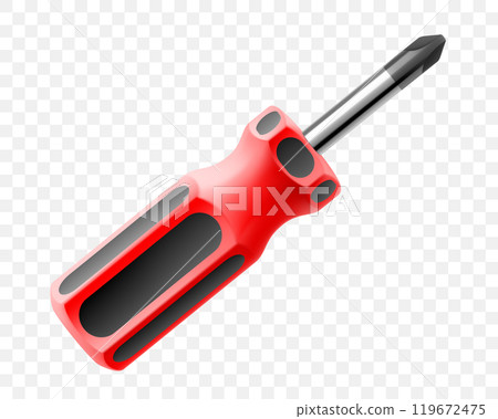 Phillips screwdriver isolated on transparent background. Black and yellow short screwdrivers. Metal tool for Home Repairs and Mechanical Work. Realistic 3d vector illustration. Phillips screwdriver isolated on transparent background. Black and yellow short screwdrivers. Metal tool for Home Repairs and Mechanical Work. Realistic 3d vector illustration. 119672475