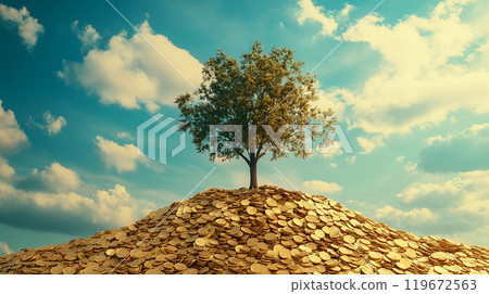 Money pile and tree Money pile and tree 119672563