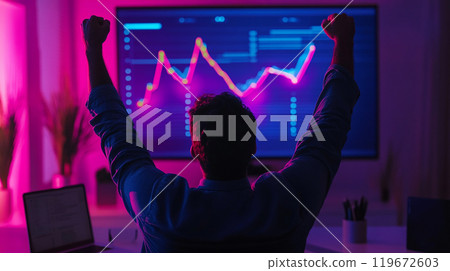 A trader celebrating a successful moment 119672603