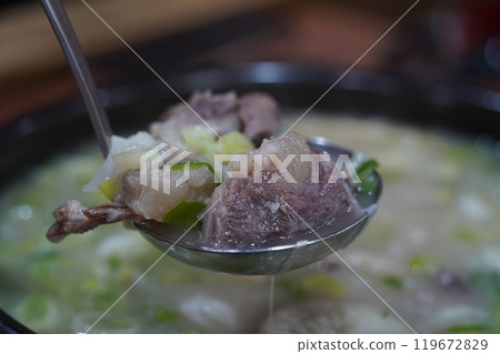 Ox Knee Soup is a Korean tradition soup dish made with ox knee 119672829