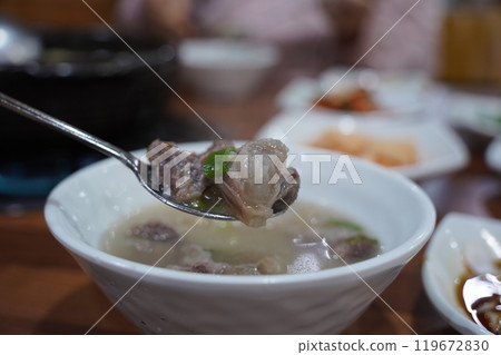 Ox Knee Soup is a Korean tradition soup dish made with ox knee 119672830