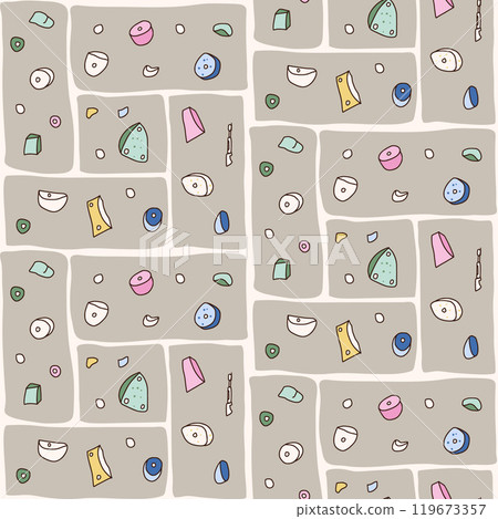 Bouldering park seamless pattern. Climbing wall endless background. Vector hand drawn flat Bouldering park seamless pattern. Climbing wall endless background. Vector hand drawn flat 119673357