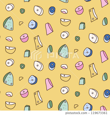 Climbing wall vibrant seamless pattern. Rock clambering park endless background. Indoor bouldering Climbing wall vibrant seamless pattern. Rock clambering park endless background. Indoor bouldering 119673361