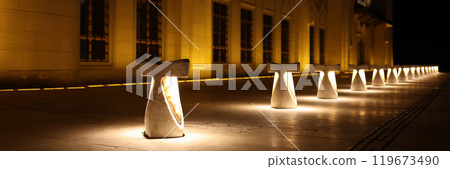 Glowing lanterns near Camlica Mosque in night Istanbul 119673490