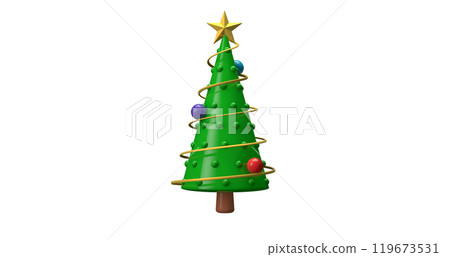 3D rendering, Abstract cartoon Christmas tree with ornaments mock up isolated white background. 119673531