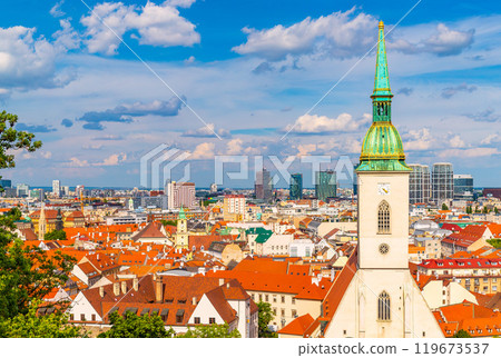 View of St. Martin's Cathedral and cityscape of Bratislava, Slovakia 119673537
