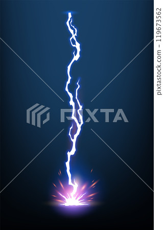Lightning animation with sparks. Electricity thunderbolt danger, light electric powerful thunder. Bright energy effect, vector illustration 119673562