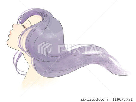 一個美麗的長髮女人的側面圖,美麗的女人 一個美麗的長髮女人的側面圖,美麗的女人 119673751