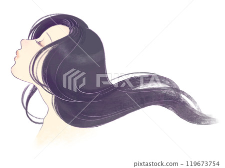 Illustration of a beautiful long-haired woman's profile 119673754