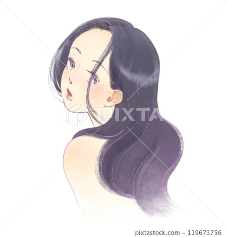 一個長髮美女回頭看著她的插圖 119673756