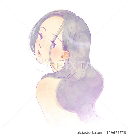 一個長髮美女回頭看著她的插圖 一個長髮美女回頭看著她的插圖 119673758
