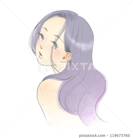 Illustration of a beautiful woman with long hair looking back at you Illustration of a beautiful woman with long hair looking back at you 119673760
