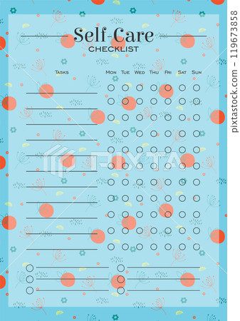 Selfcare list organizer paper sheet. Planner list worksheet template 119673858