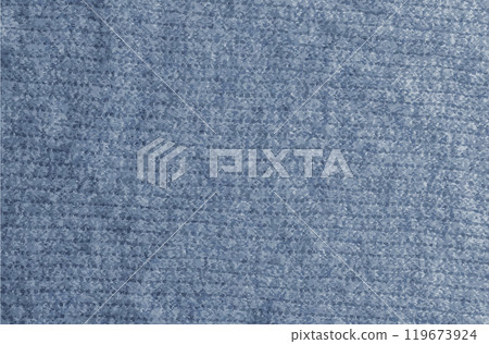 Realistic illustration of a grey-blue knitted carpet close-up. Textile texture on a gray-blue background. Detailed warm yarn background. Natural wool fabric, sweater fragment. Realistic illustration of a grey-blue knitted carpet close-up. Textile texture on a gray-blue background. Detailed warm yarn background. Natural wool fabric, sweater fragment. 119673924