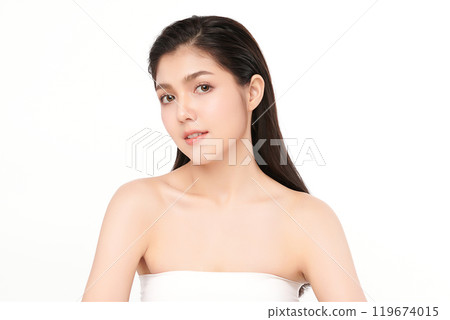 Beautiful young asian woman with clean fresh skin on white background, Face care, Facial treatment, Cosmetology, beauty and spa, Asian women portrait. 119674015