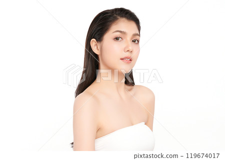 Beautiful young asian woman with clean fresh skin on white background, Face care, Facial treatment, Cosmetology, beauty and spa, Asian women portrait. Beautiful young asian woman with clean fresh skin on white background, Face care, Facial treatment, Cosmetology, beauty and spa, Asian women portrait. 119674017