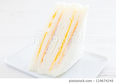 Delicious triangular sandwiches, ham and cheese sandwiches and egg sandwiches 119674248