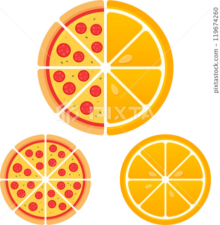 Pizza and orange half illustration Pizza and orange half illustration 119674260