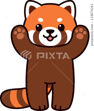 Cute cartoon Red Panda with paws up 119674261