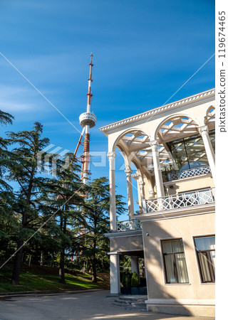 Tbilisi TV broadcasting communications tower located in Mtatsminda Park in Tbilisi, capital of Georgia Tbilisi TV broadcasting communications tower located in Mtatsminda Park in Tbilisi, capital of Georgia 119674465